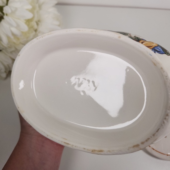 Small Vintage Porcelain Soup Gravy Tureen Dish w/ Lid & Ladle, Japan, Fall Fruit - Picture 7 of 10